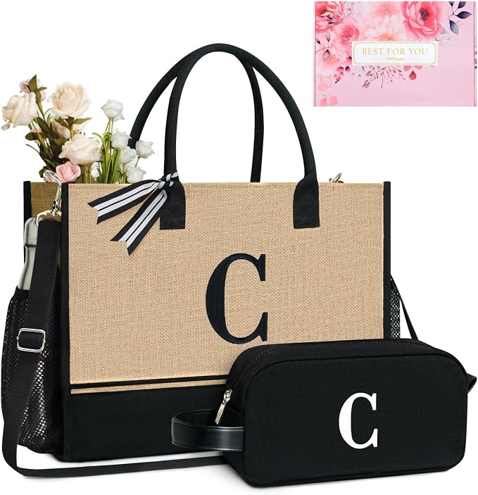 TOPDesign Personalized Initial Canvas Tote Bag, by TOPDesign