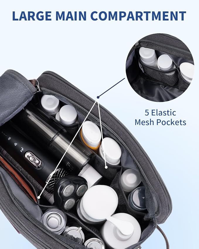 WANDF Toiletry Bag for Men Travel Toiletry Organizer Canvas and Leather Dopp - Image 3