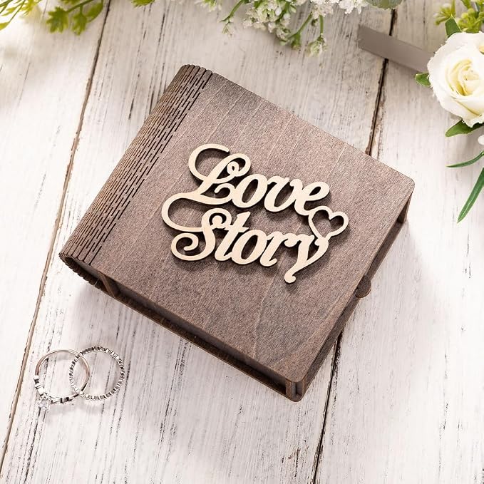 Personalized Double Ring Box – Rustic Wooden Engagement & Wedding Ring Holder - Image 6