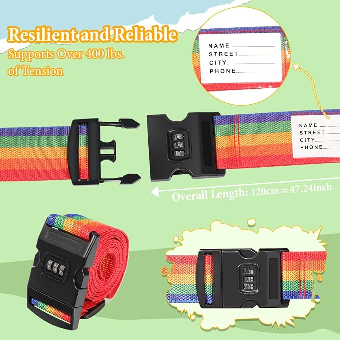 Adjustable Luggage Straps with Combination Lock – 4 Pack Bright Colors - Image 2
