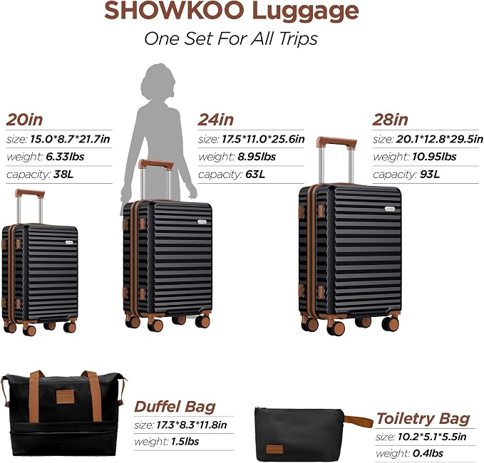 SHOWKOO Luggage Sets 3 Piece Hardside Expandable Suitcase - Image 9