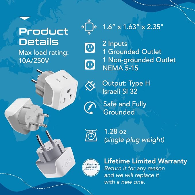Ceptics Israel Plug Adapter - 2 in 1 Type H Adapter - Image 5