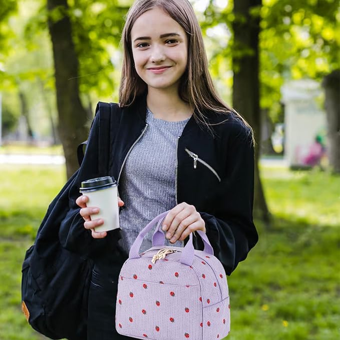 Bluboon Lunch Bag for Women Men Cute Corduroy Lunch Tote Bags Reusable - Image 9
