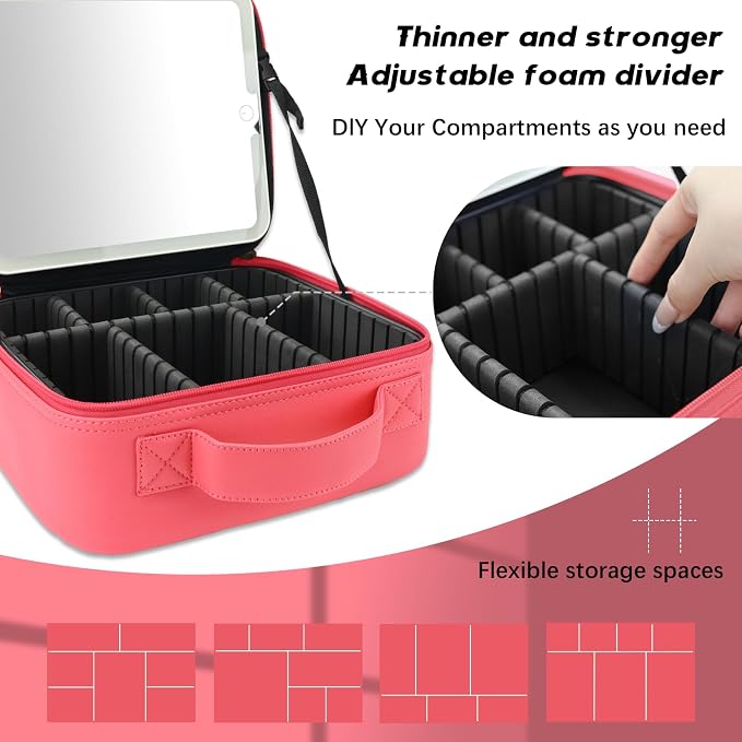 Makeup Bag with Led Mirror, Travel Makeup Organizer with 3 Color Setting - Image 3