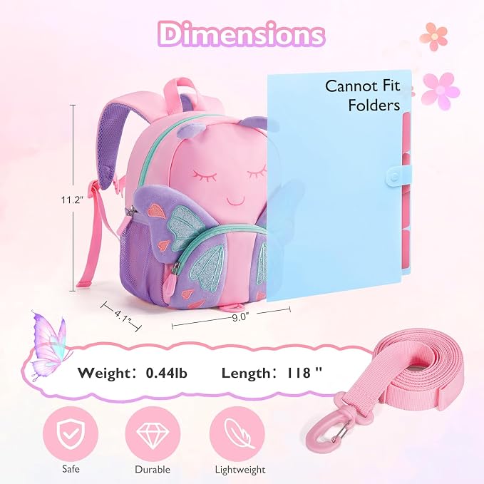 mommore Toddler Backpack for Girls 2-4, 3D Cartoon Cute Kids Backpack - Image 6