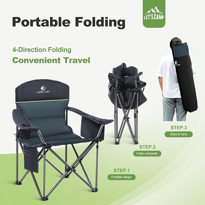 LET'S CAMP Oversized Folding Camping Chair Portable Outdoor Heavy Duty Padded - Image 9