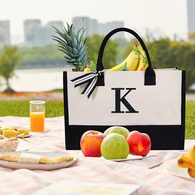 TOPDesign Embroidery Initial Canvas Tote Bag, Personalized Present Suitable - Image 4