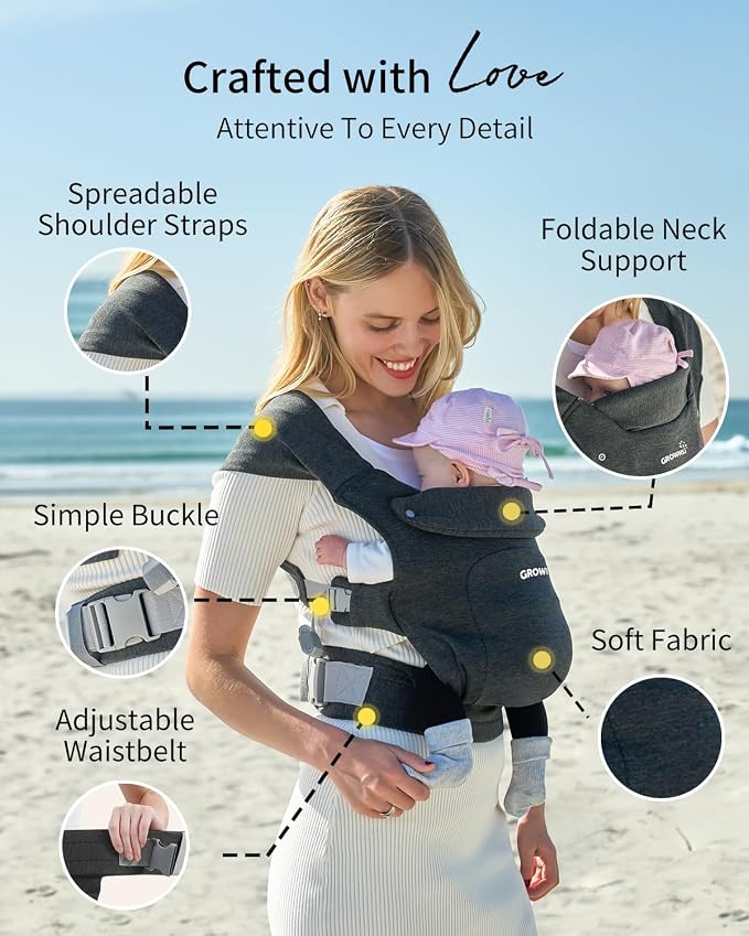 GROWNSY Baby Carrier Newborn to Toddler, Cozy Baby Wraps Carrier, Ergonomic - Image 4