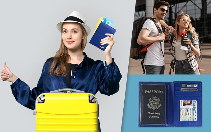 Personalized Monogrammed Cobalt Blue Leather RFID Passport Wallet - Image 8