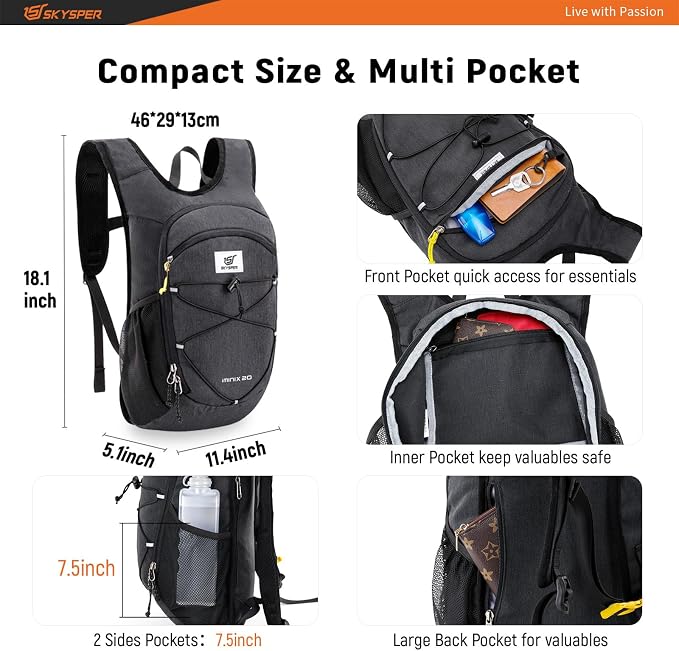 SKYSPER 15L/20L Foldable Hiking Backpack Lightweight Packable Travel Daypack - Image 2