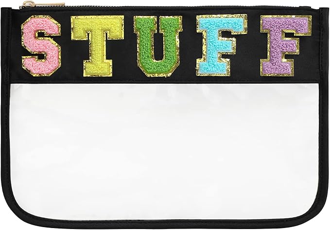 DYSHAYEN Chenille Letter Clear Zipper Pouch by DYSHAYEN