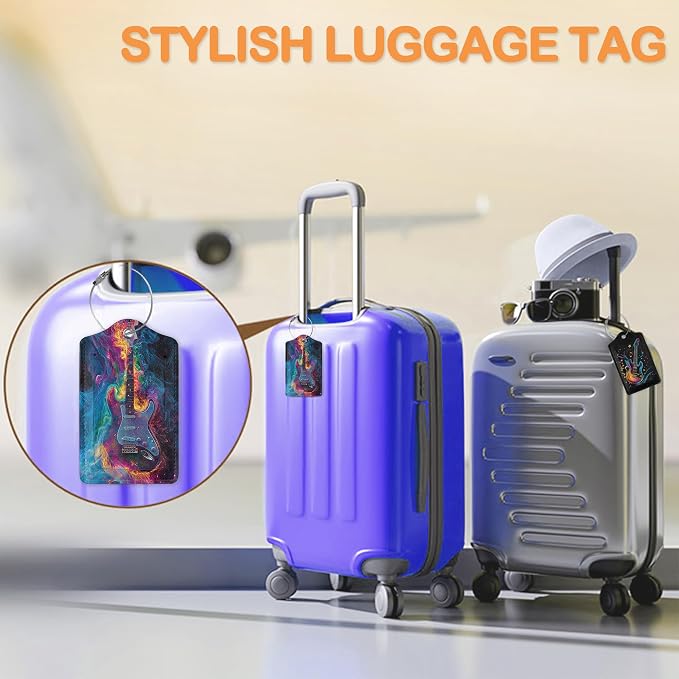Electric Guitar Neon 3 PCS PU Leather Luggage Tags - Image 5
