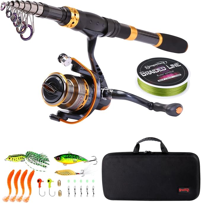 Sougayilang Fishing Rod Reel Combos Carbon Fiber Telescopic Fishing pole by Sougayilang