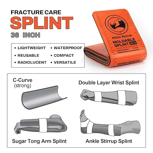 RHINO RESCUE First Aid Splint 36" X 4.3" Orange-Gray, Keep Bones in Position - Image 2