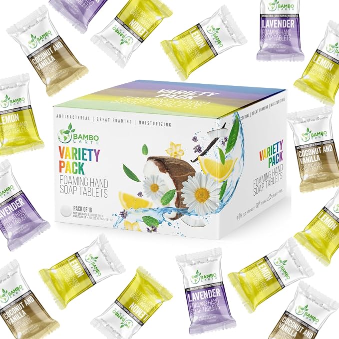 18 Pack Natural Foaming Hand Soap Tablets by BAMBOEARTH