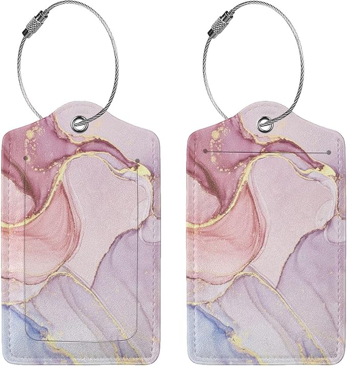 2 Pack Pink Gold Marble Luggage Tags by Vridoyt