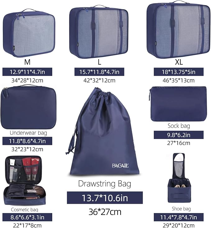 BAGAIL 8 Set Packing Cubes Luggage Packing Organizers - Image 2
