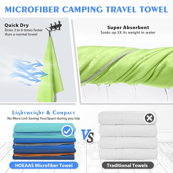 HOEAAS 2 Pack Microfiber Camping Towels, Quick Dry Towel, Super Absorbent Ultra - Image 4