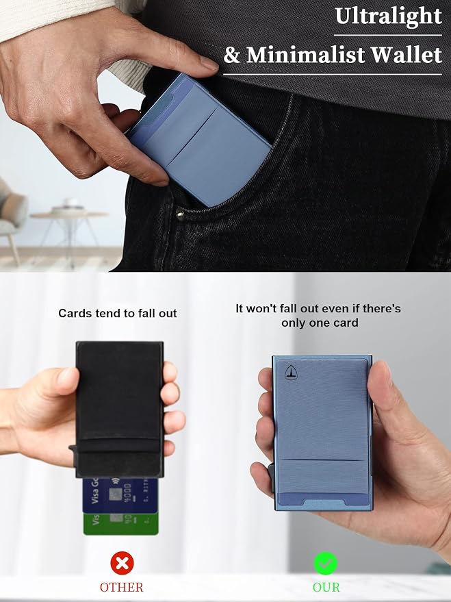 Slim Wallet for Men and Women, Pop Up Credit Card Wallet Metal Minimalist Cards - Image 2