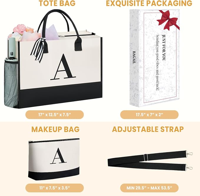 BAGAIL Initial Tote Bag, Personalized Birthday Gifts - Image 2