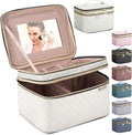 Large Makeup Bag with Mirror Double Layer Travel Make Up Organizer Case by HXLGMD