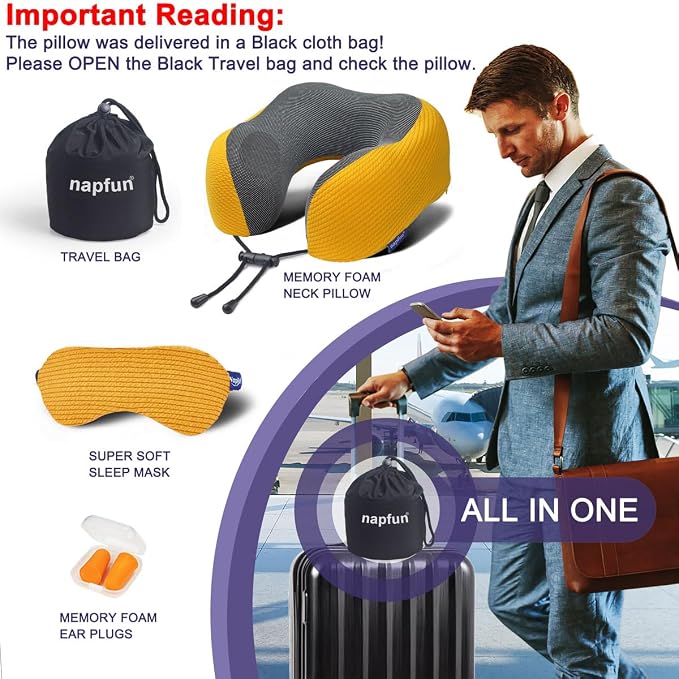 napfun Neck Pillow for Traveling, Upgraded Travel Neck Pillow for Airplane 100% - Image 6