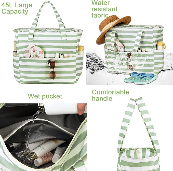 LEDAOU Beach Bag Waterproof Sandproof Women Tote Bag Pool Bag - Image 8