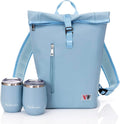 Two Bottle Rolltop Wine Tote Bag – Stylish PU Leather Wine Backpack by VinFresco