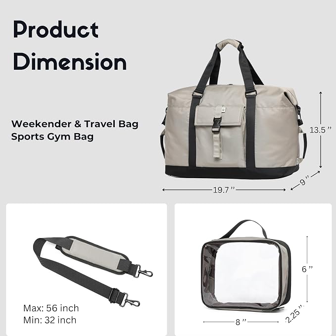 SUNNY BIRD Duffel with Utility Pouch, 40L Weekender Overnight Bag with Shoe - Image 10