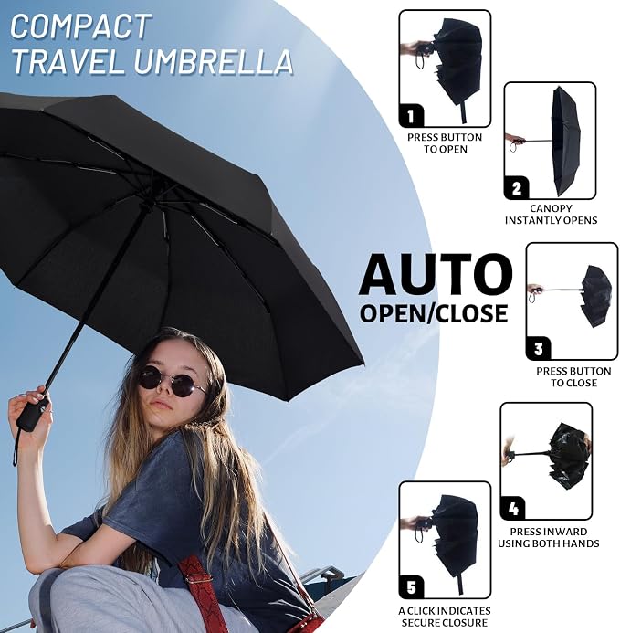 SY COMPACT Travel Umbrella Windproof Automatic Umbrellas Small Compact UV Sun - Image 4