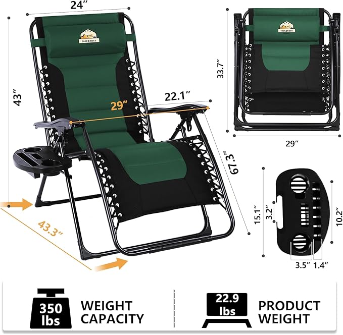 Oversized Padded Zero Gravity Lounge Chair Set of 2, Foldable Patio Anti - Image 3
