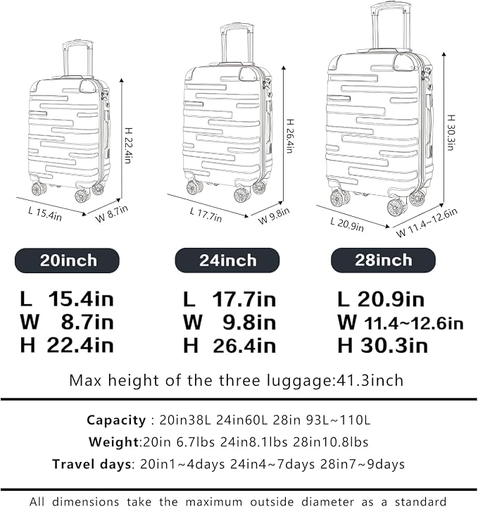 Coolife Luggage Suitcase Carry-on Hardside Travel Luggage TSA Lock Spinner - Image 7