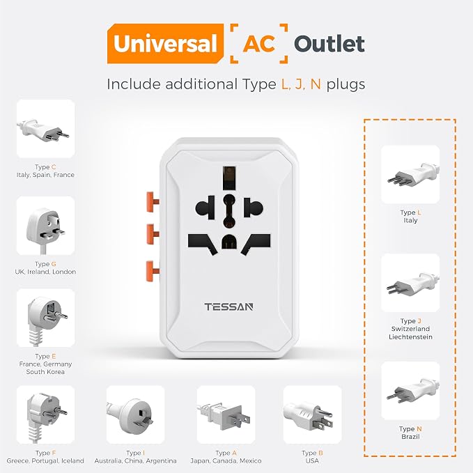 TESSAN Universal Travel Adapter, International Power Adapter - Image 5