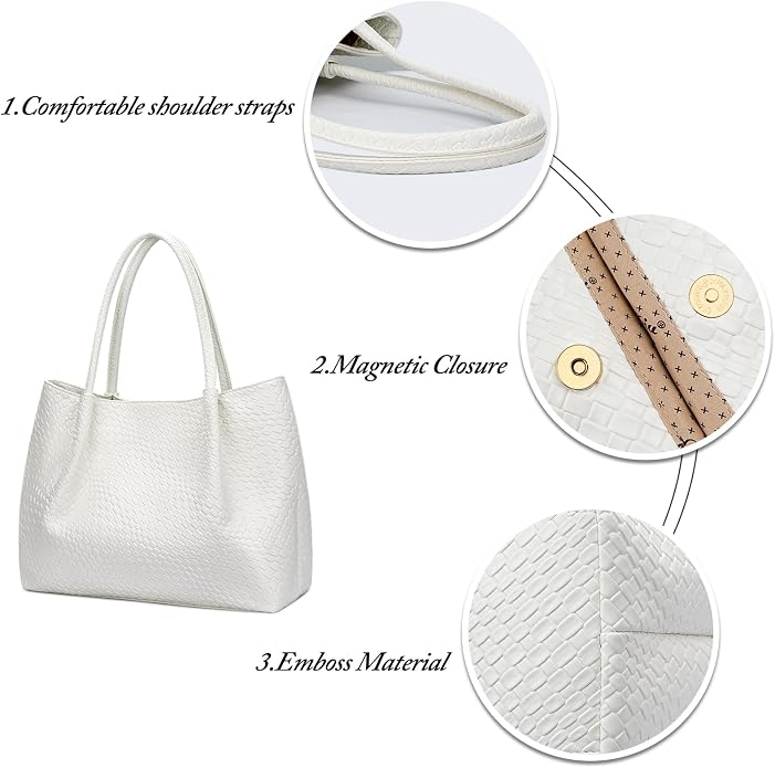 KKXIU Tote Bag for Women Vegan Leather Shoulder Purse Large Capacity Travel Bag - Image 5
