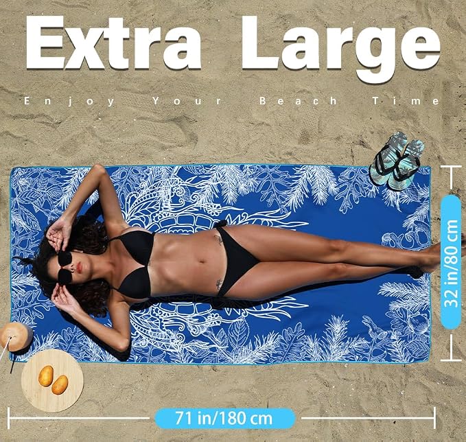 Microfiber Lightweight Beach Towel Sand Free Quick Dry Absorbent Thin Compact - Image 3