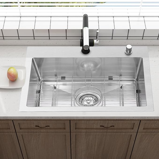 Drop In Kitchen Sink 25x22", 18 Gauge Stainless Steel Sink, 3D Embossed Surface - Image 6