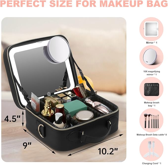 Mocado Travel Makeup Bag with LED Lighted Mirror, Travel Makeup Organizer - Image 7