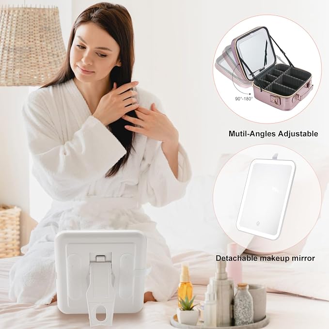 Mocado Travel Makeup Bag with LED Lighted Mirror, Travel Makeup Organizer - Image 5