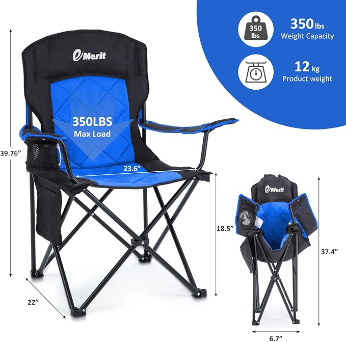 EMERIT 2 Pack Oversized Padded Camping Chair, 350LB Heavy Duty Quad Fold Chair - Image 3