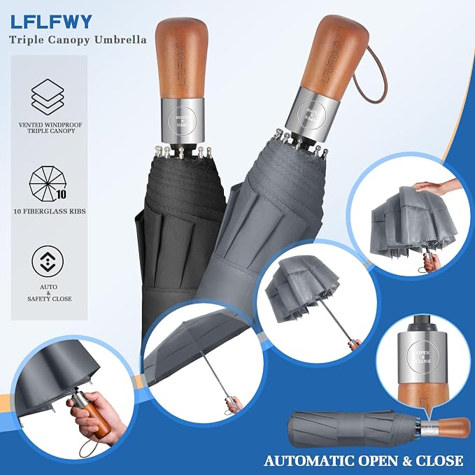 3T Wind Armor Travel Umbrella Compact Easy Auto Open Close Folding Umbrellas - Image 7