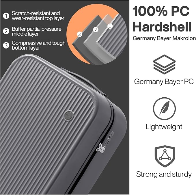 mixi 20 Inch Carry On Luggage PC Hardside Suitcases - Image 5