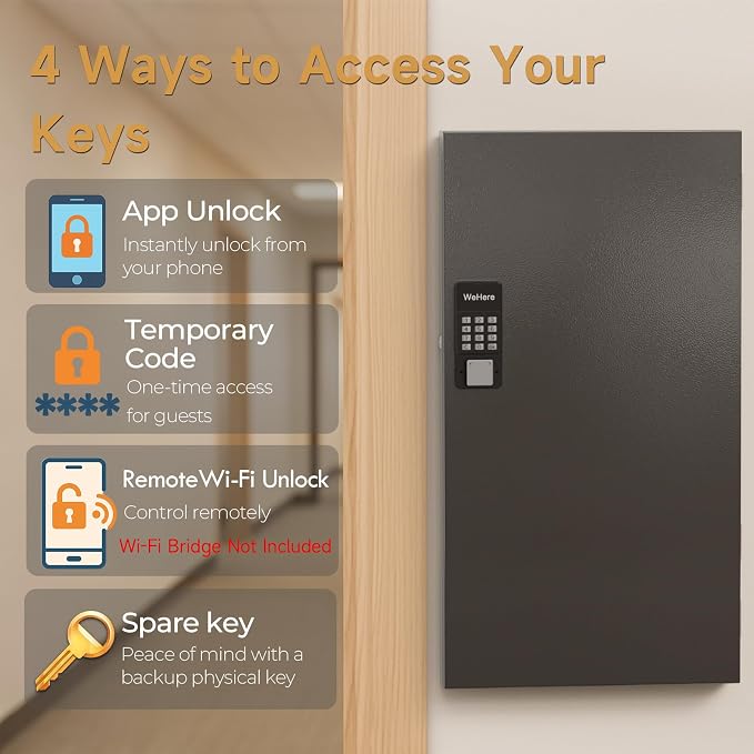 120 Key Lock Box Wall Mount, APP Bluetooth/Wi-Fi, OTP/Fixed Code, Key Unlock - Image 3