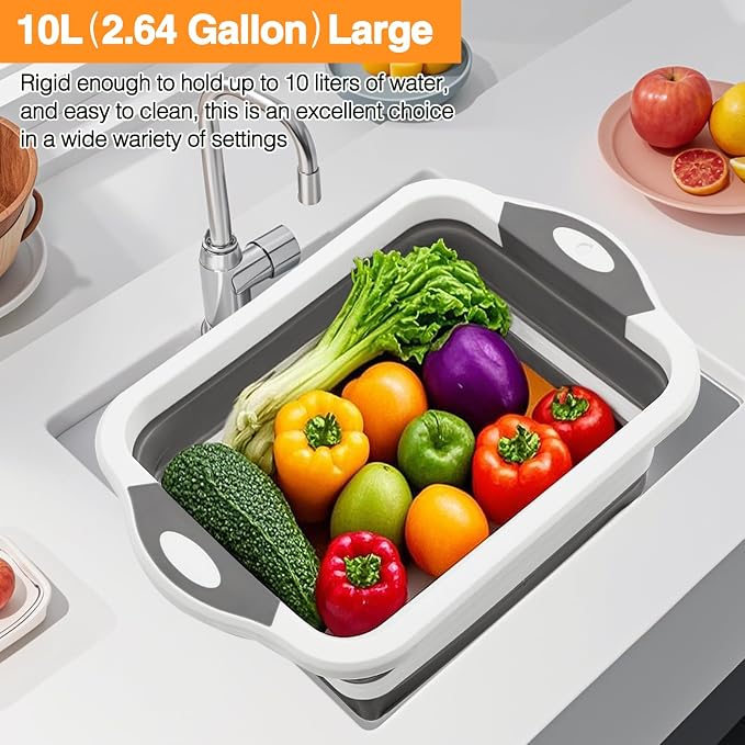 Collapsible BBQ Prep Tub/Cutting Board 10L, Foldable Dish Tub - Image 6