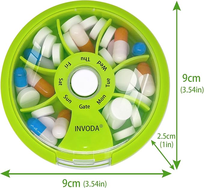 INVODA Weekly Pill Organizer 7 Compartment Rotating Pill Box - Image 5