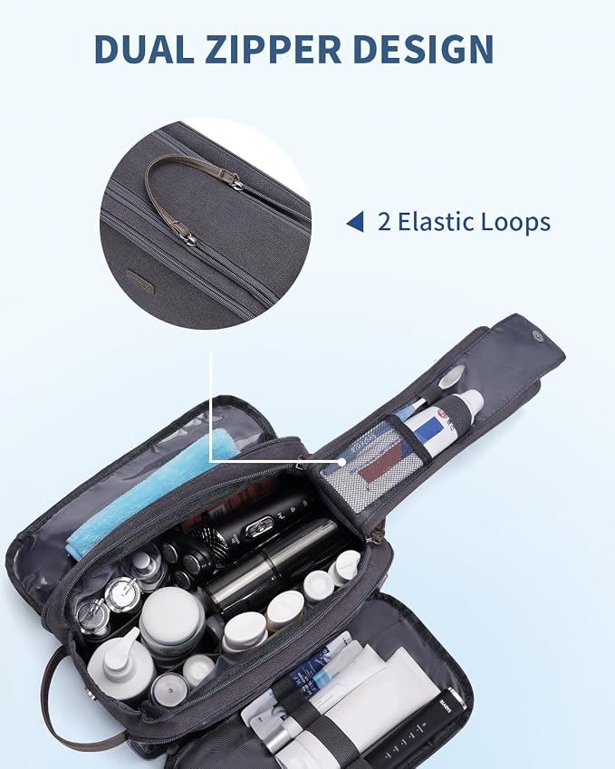 WANDF Toiletry Bag for Men Travel Toiletry Organizer Canvas and Leather Dopp - Image 4