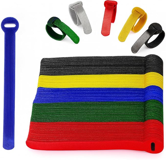 100 x Colourful Reusable Cable Ties, Cable Straps, Adjustable Cable Ties by ARMIZ