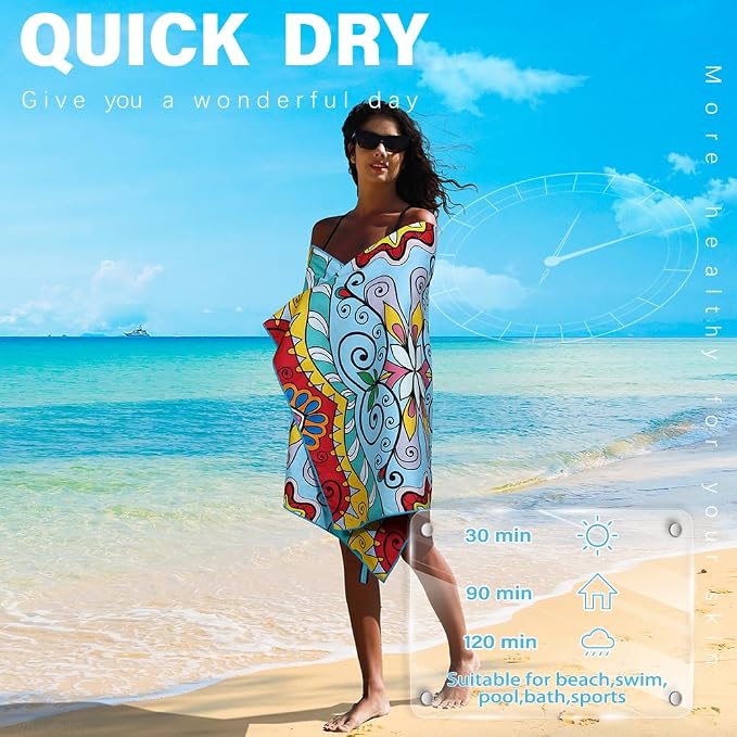 2 Pack Microfiber Lightweight Beach Towel Sand Free Quick Dry Absorbent Thin - Image 5