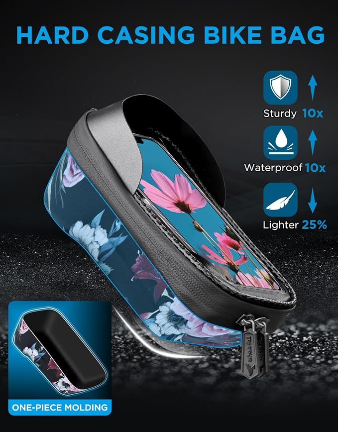 whale fall Hard Casing Floral Bike Bag, Never Deform/Waterproof, Bike Phone - Image 2