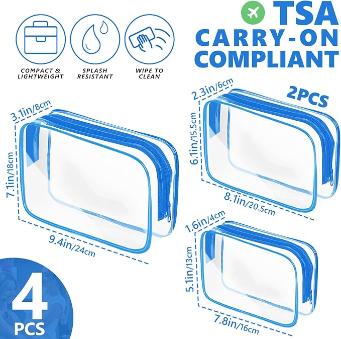 AURUZA 4 Pack Clear Toiletry Bag, Portable Travel Makeup Bags - Image 2