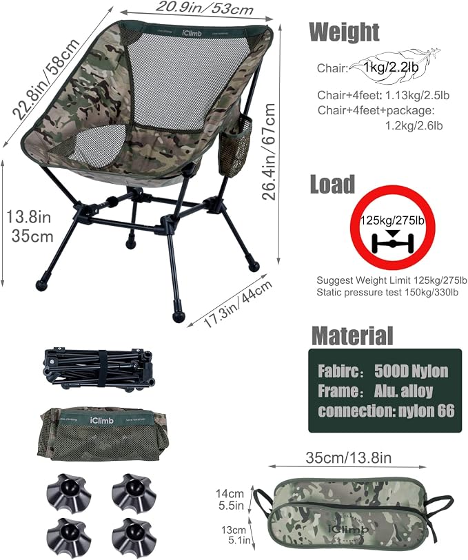 iClimb Ultralight Compact Camping Folding Beach Chair - Image 3